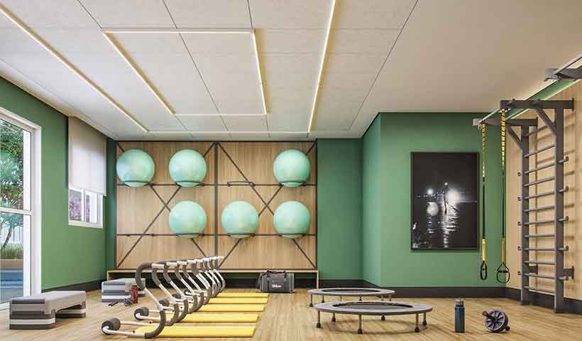 Perspectiva ilustrada do fitness (ginástica) do Fit Casa Estação José Bonifácio