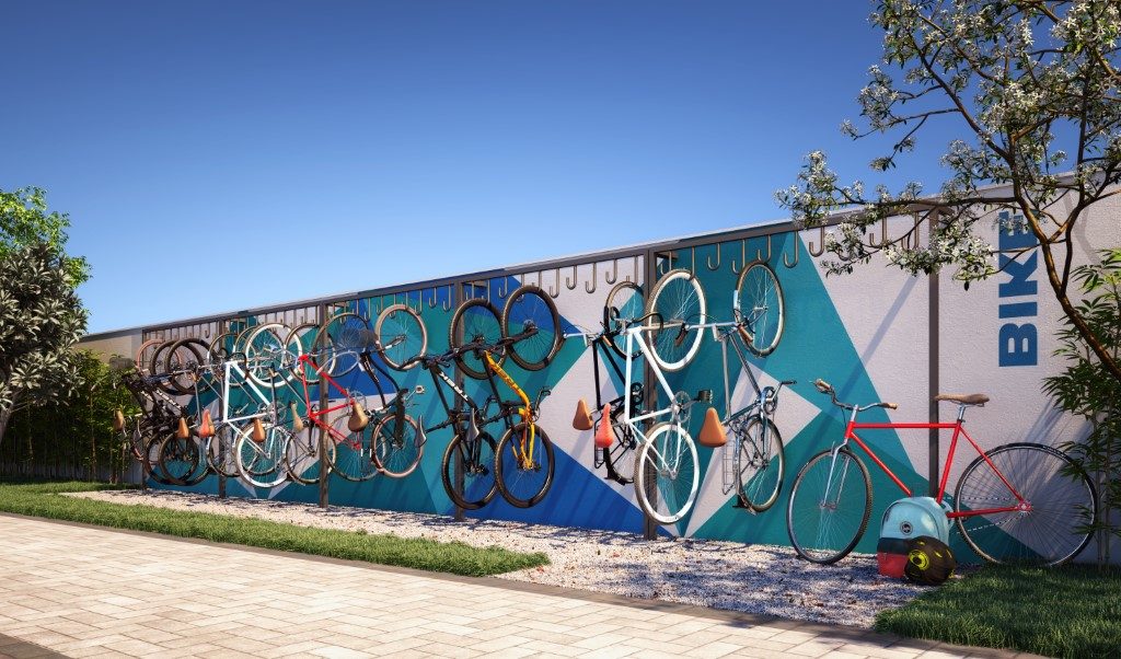 Perspectiva ilustrada de bicicletário do Mundo Apto Alto do Ipiranga