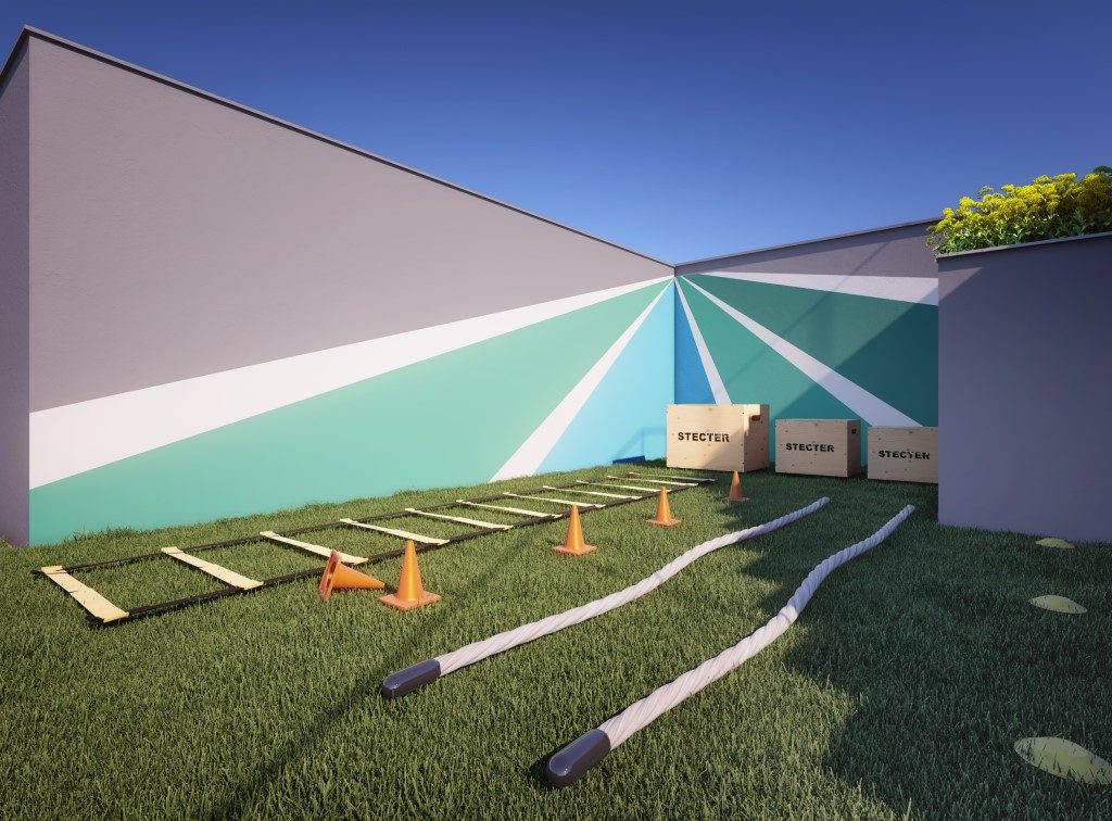 Perspectiva ilustrada de fitness externo do Mundo Apto Alto do Ipiranga