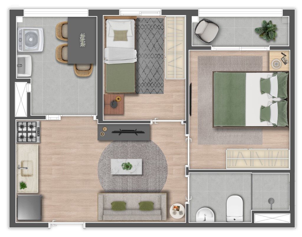 Planta humanizada de 2 dormitórios (final 01) — Mundo Apto Alto do Ipiranga