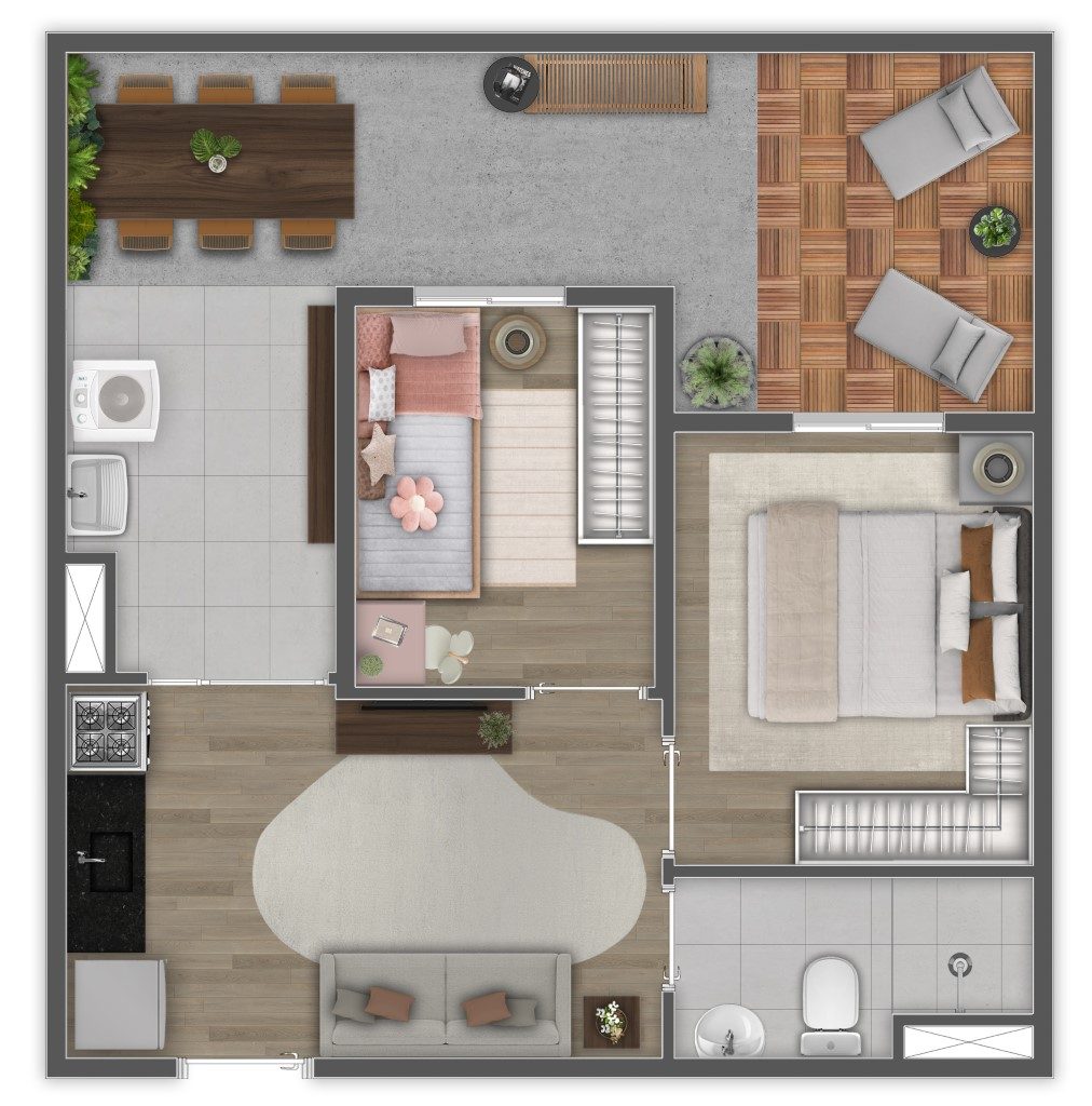 Planta humanizada de 2 dormitórios garden (final 11) — Mundo Apto Estação Borba Gato