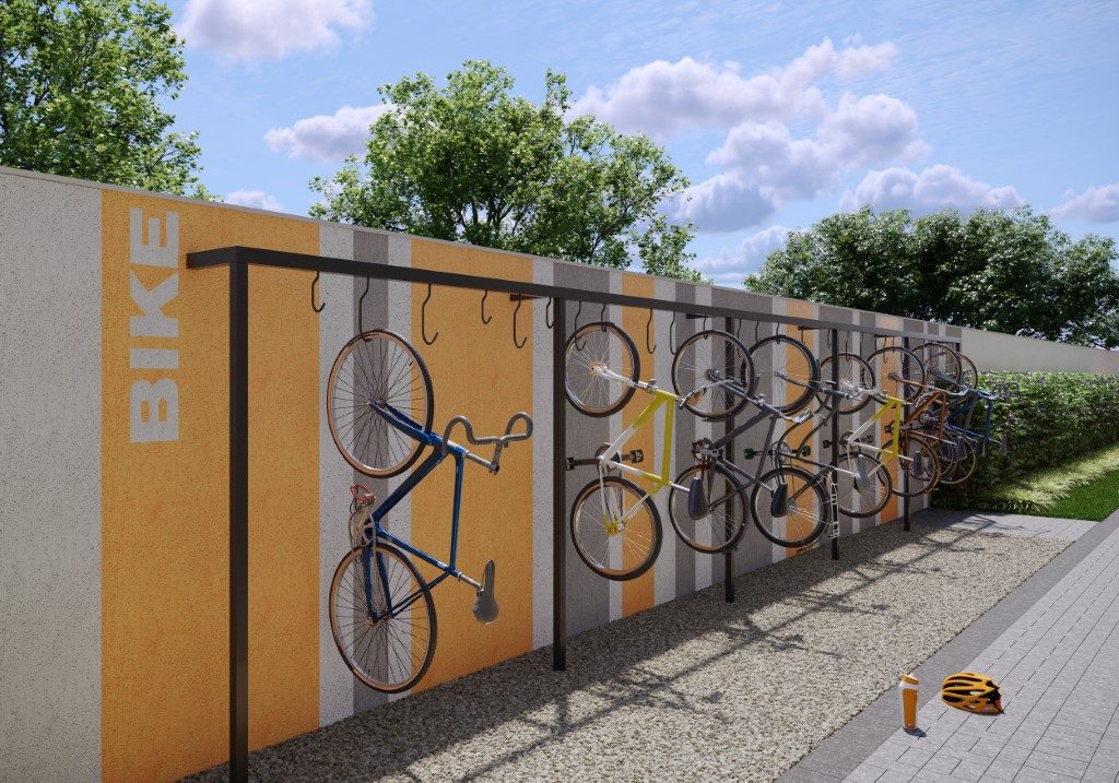 Perspectiva ilustrada de bicicletário do Mundo Apto Estação Conceição