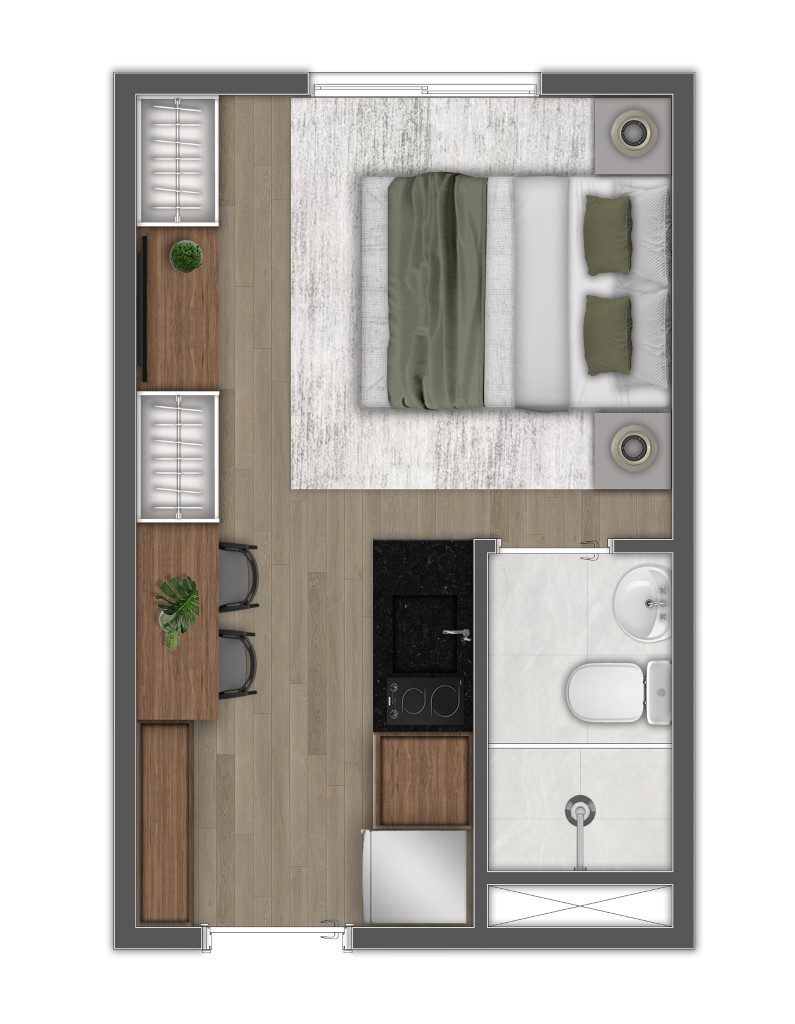Planta humanizada de studio — Mundo Apto Estação Conceição
