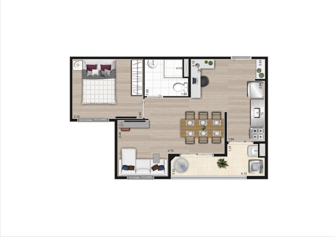 Planta Tipo 42,13 m², 2 dormitórios, finais 02 e 06, do NOW Tucuruvi