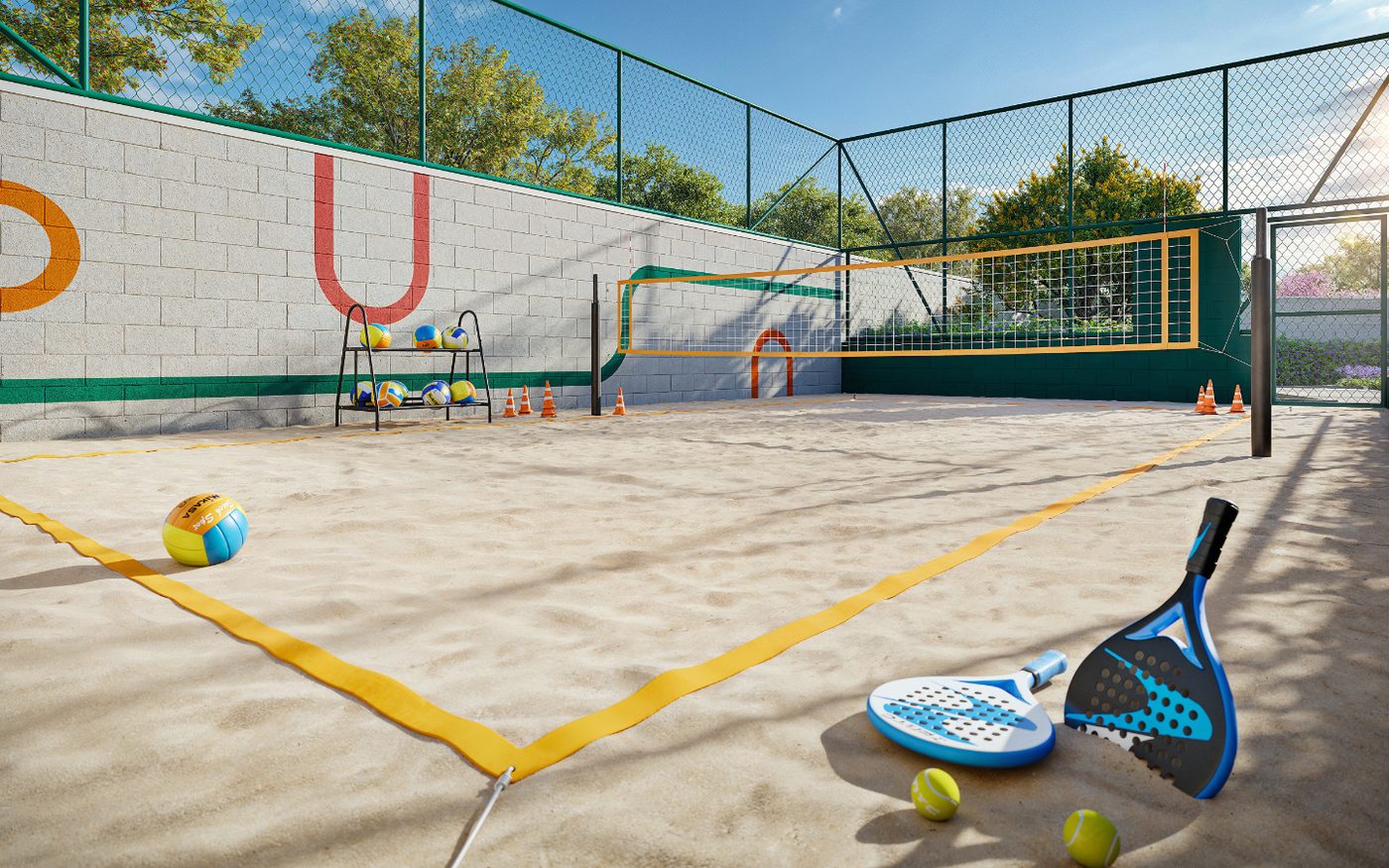 Perspectiva ilustrada da quadra de beach tennis do Parque das Perdizes