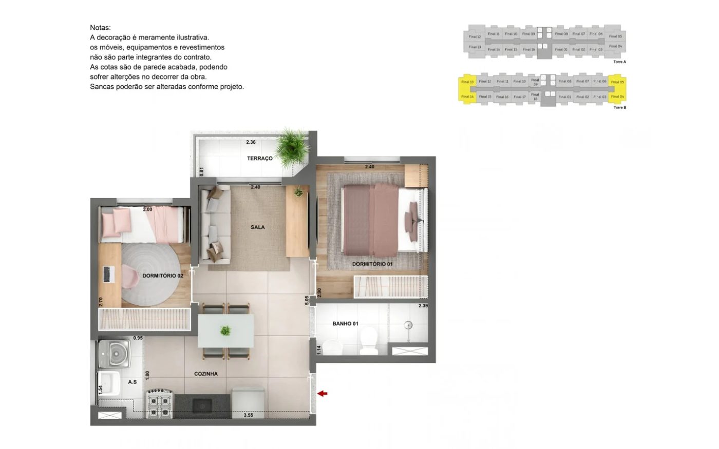 Planta ilustrativa de apartamento do Parque das Perdizes (opção 1)