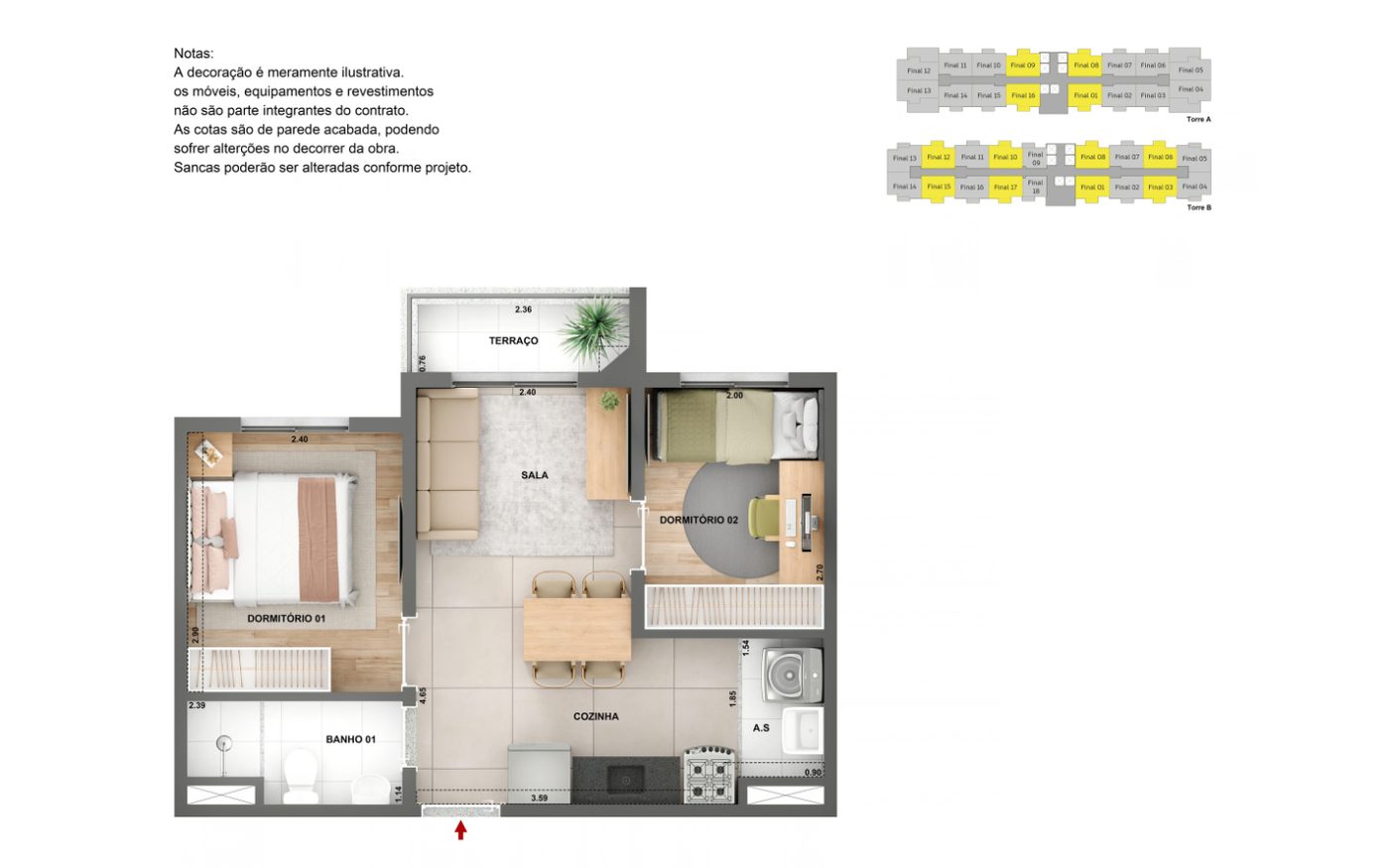 Planta ilustrativa de apartamento do Parque das Perdizes (opção 2)