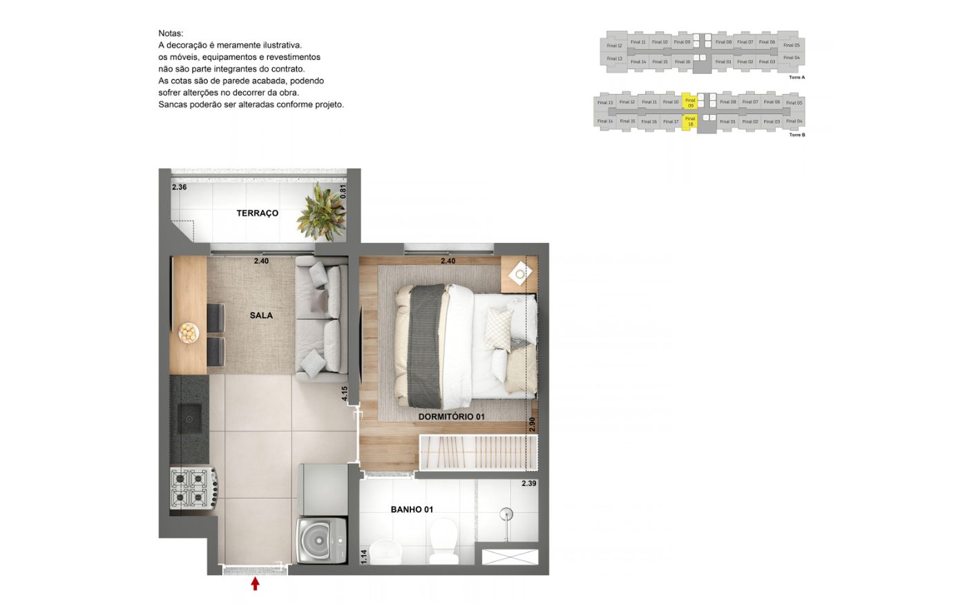 Planta ilustrativa de apartamento do Parque das Perdizes (opção 3)