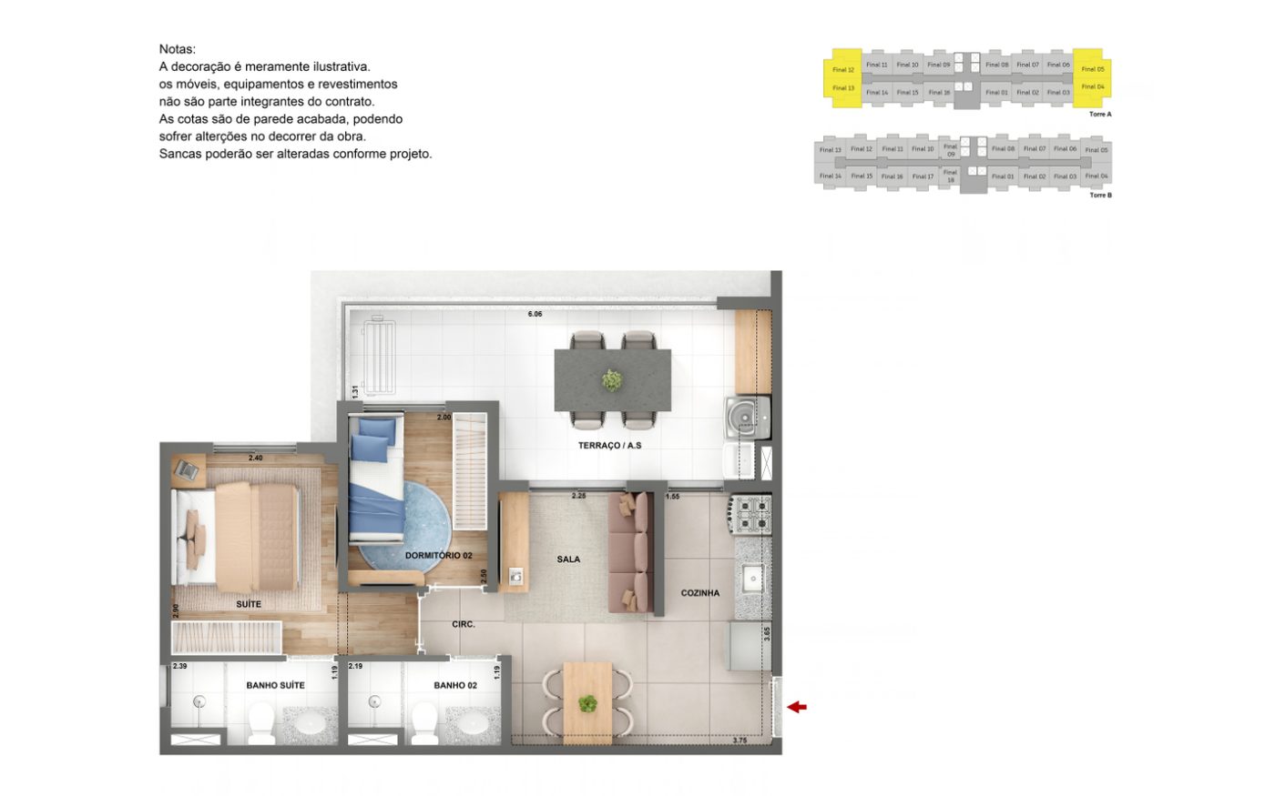 Planta ilustrativa de apartamento do Parque das Perdizes (opção 4)