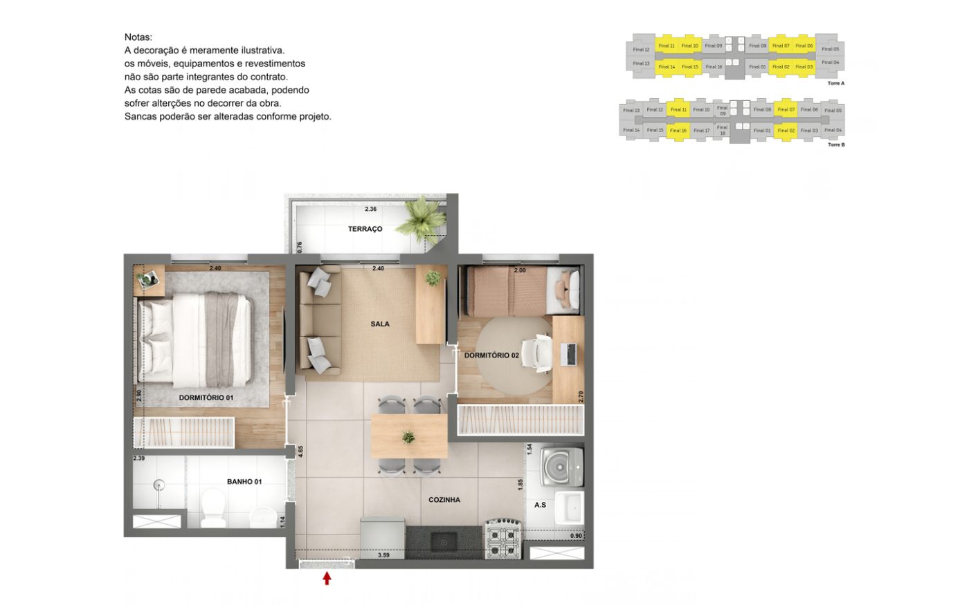 Planta ilustrativa de apartamento do Parque das Perdizes (opção 5)